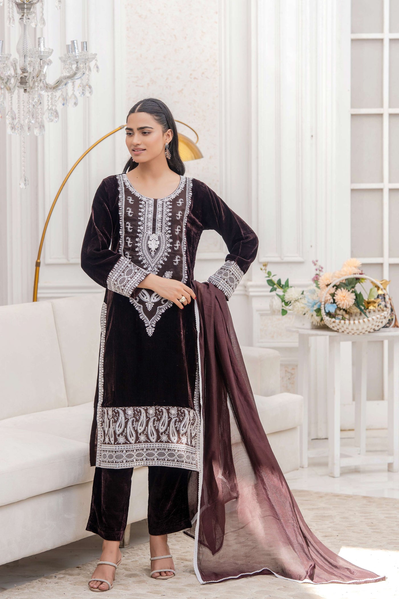 RANGZ 'Sitara' | Embroidered Velvet Kameez Pakistani Readymade | RGZ109 (6 Colours) Rangz