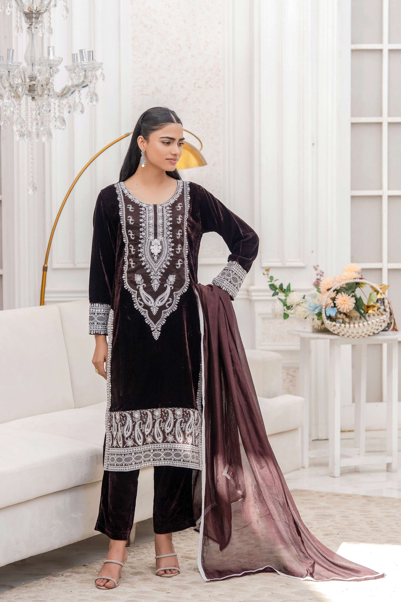 RANGZ 'Sitara' | Embroidered Velvet Kameez Pakistani Readymade | RGZ109 (6 Colours) Rangz