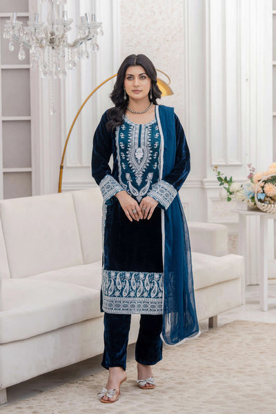 RANGZ 'Sitara' | Embroidered Velvet Kameez Pakistani Readymade | RGZ109 (6 Colours) Rangz