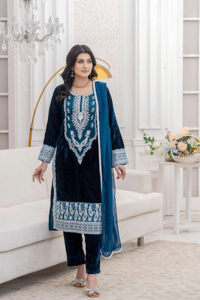 RANGZ 'Sitara' | Embroidered Velvet Kameez Pakistani Readymade | RGZ109 (6 Colours) Rangz