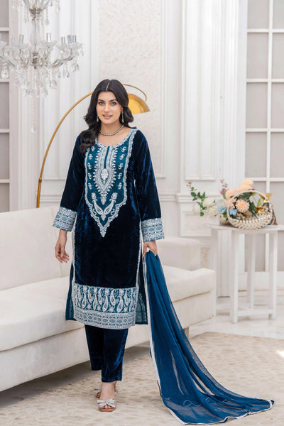 RANGZ 'Sitara' | Embroidered Velvet Kameez Pakistani Readymade | RGZ109 (6 Colours) Rangz