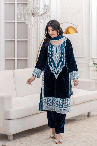 RANGZ 'Sitara' | Embroidered Velvet Kameez Pakistani Readymade | RGZ109 (6 Colours) Rangz