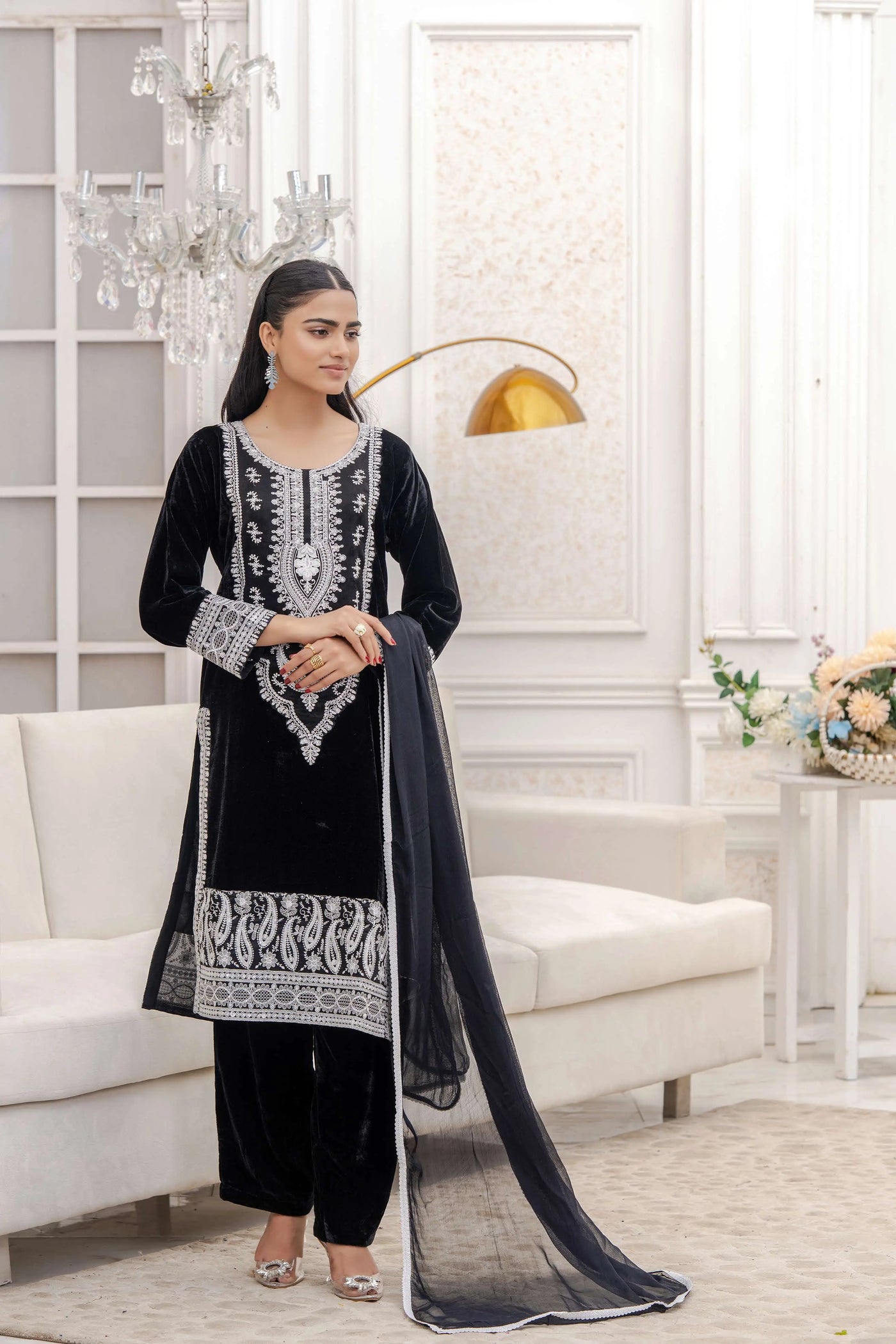RANGZ 'Sitara' | Embroidered Velvet Kameez Pakistani Readymade | RGZ109 (6 Colours) Rangz