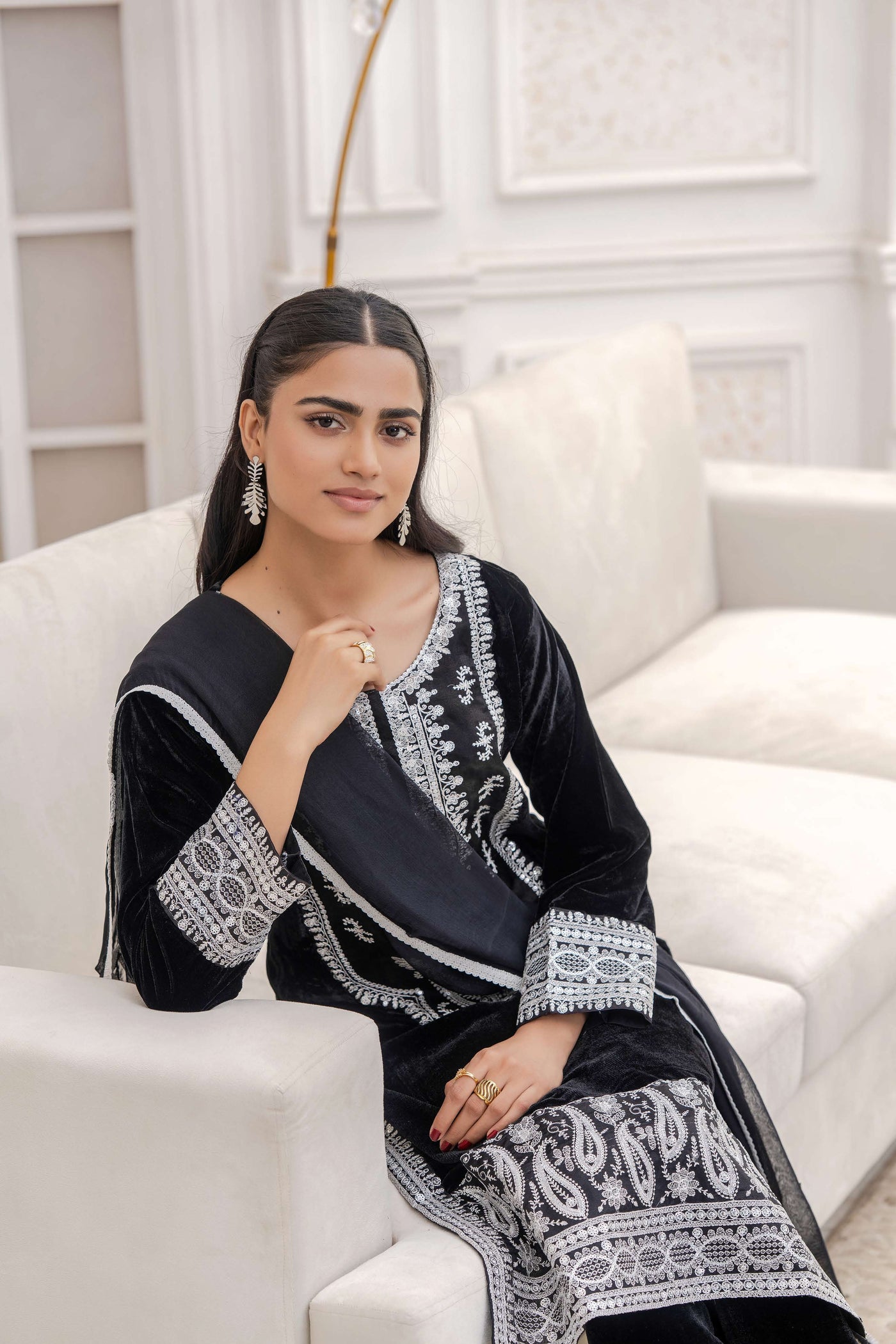 RANGZ 'Sitara' | Embroidered Velvet Kameez Pakistani Readymade | RGZ109 (6 Colours) Rangz