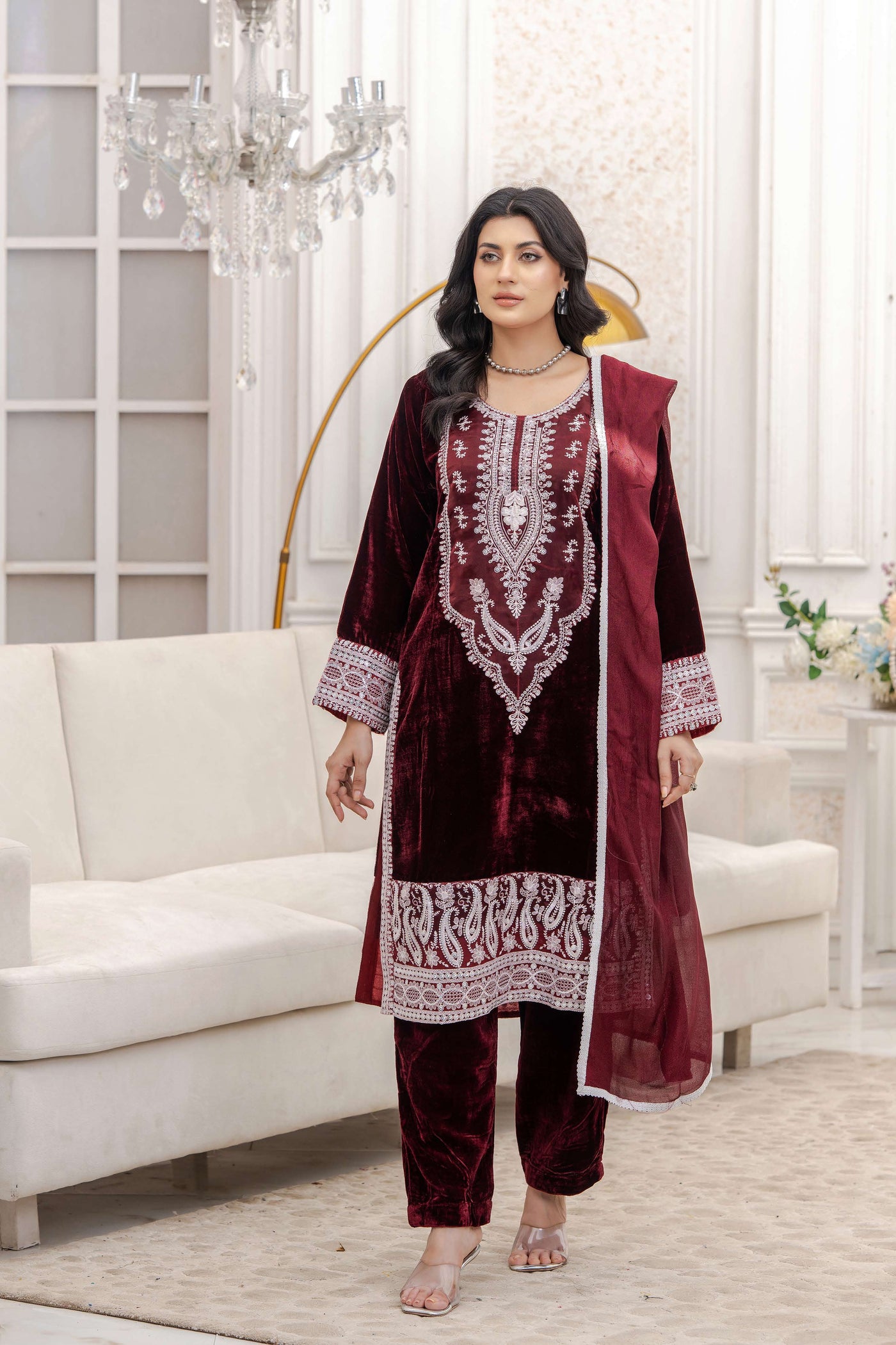 RANGZ 'Sitara' | Embroidered Velvet Kameez Pakistani Readymade | RGZ109 (6 Colours) Rangz