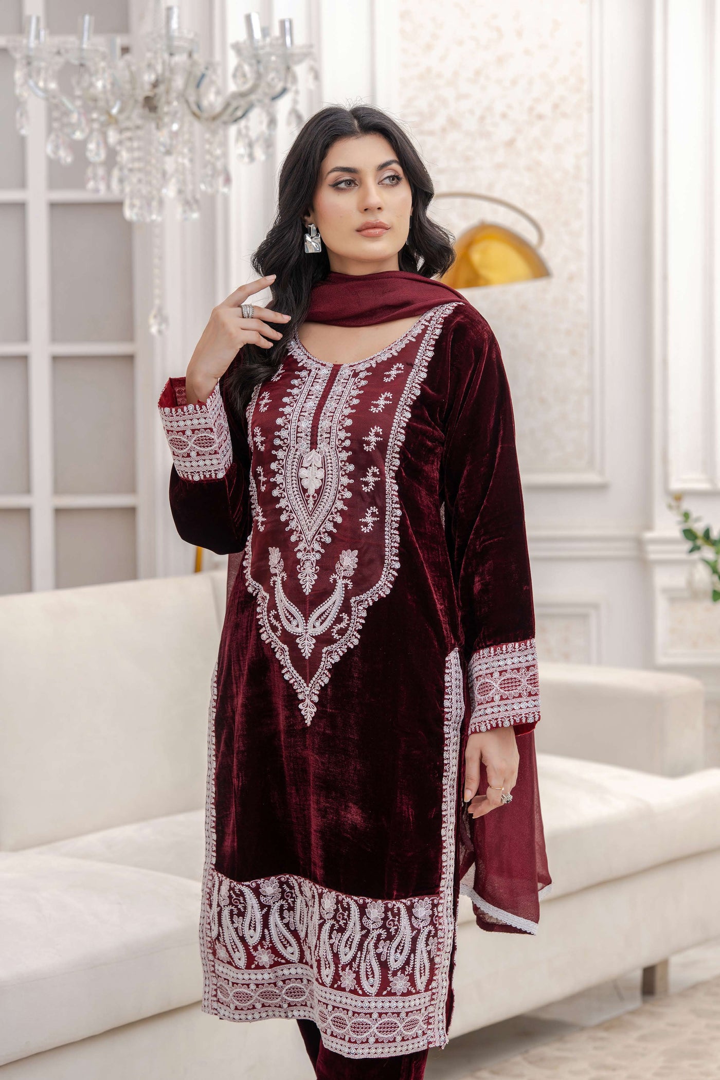 RANGZ 'Sitara' | Embroidered Velvet Kameez Pakistani Readymade | RGZ109 (6 Colours) Rangz