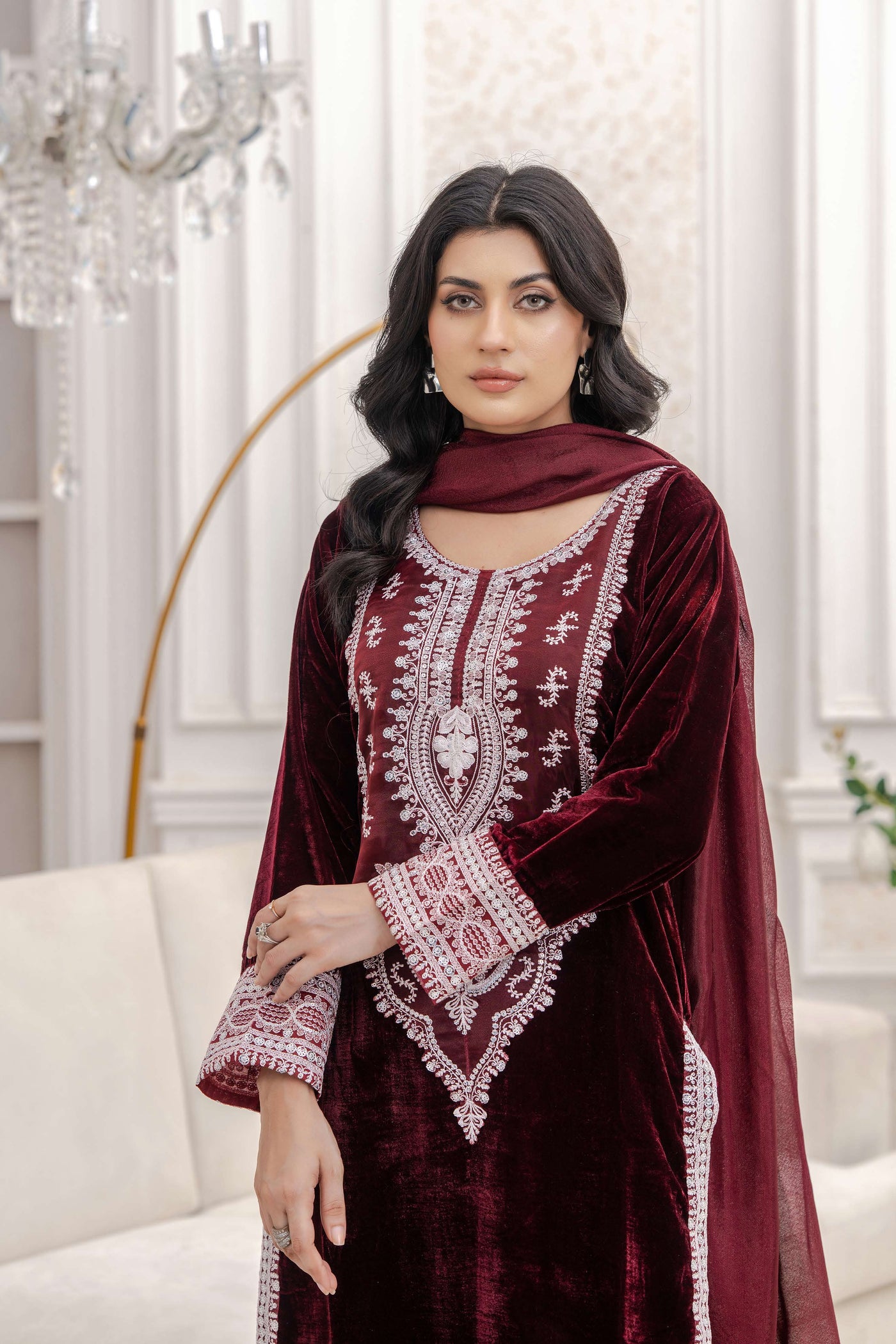 RANGZ 'Sitara' | Embroidered Velvet Kameez Pakistani Readymade | RGZ109 (6 Colours) Rangz