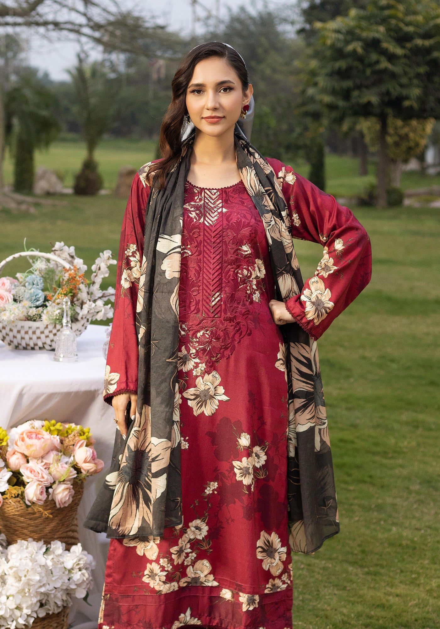 SIMRANS 'Boroque' | Embroidered Digital Printed Linen Readymade Womenswear | SM905 Simrans