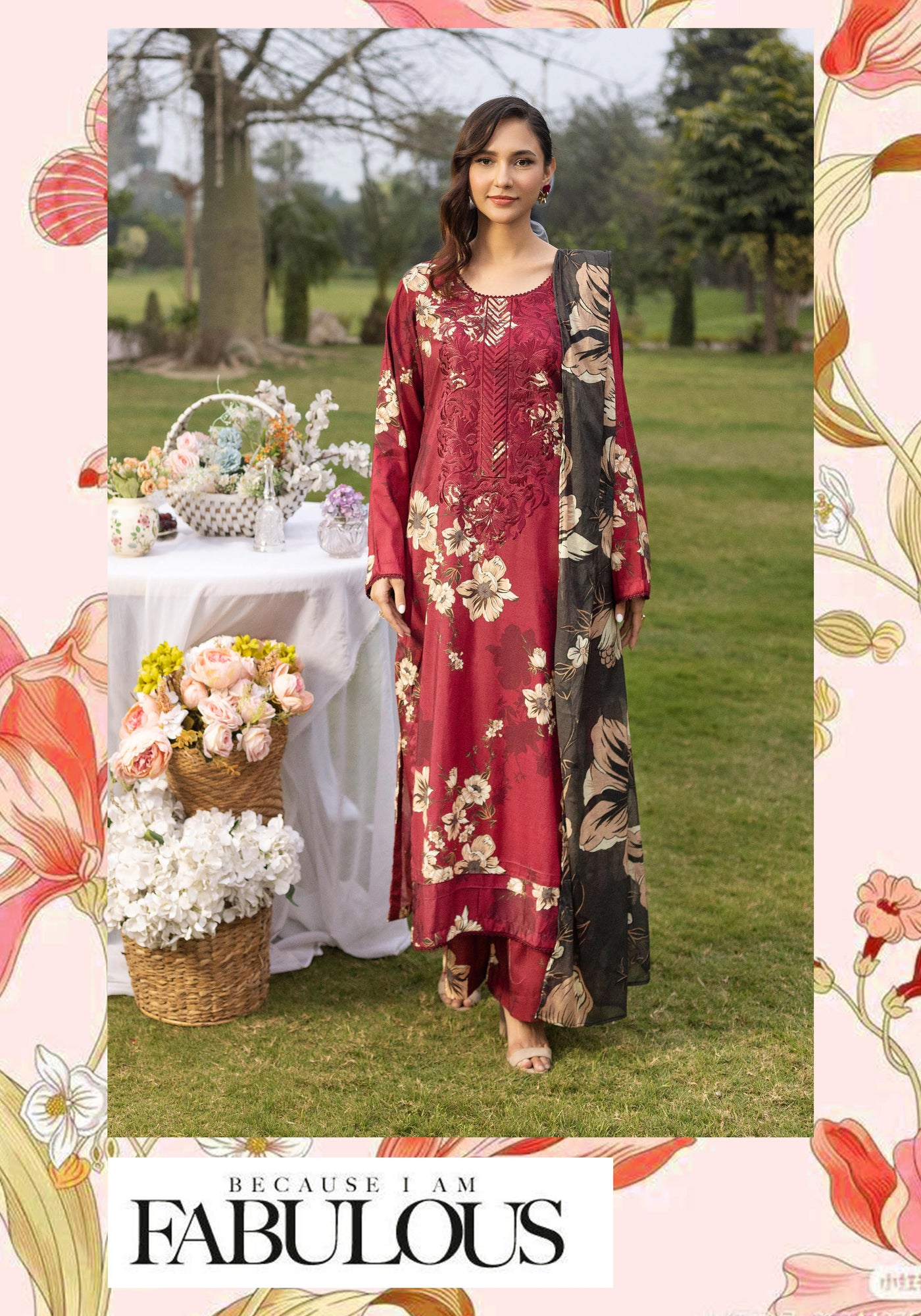 SIMRANS 'Boroque' | Embroidered Digital Printed Linen Readymade Womenswear | SM905 Simrans