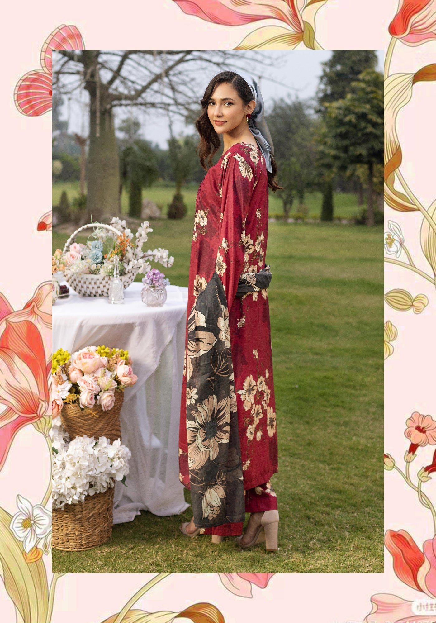 SIMRANS 'Boroque' | Embroidered Digital Printed Linen Readymade Womenswear | SM905 Simrans