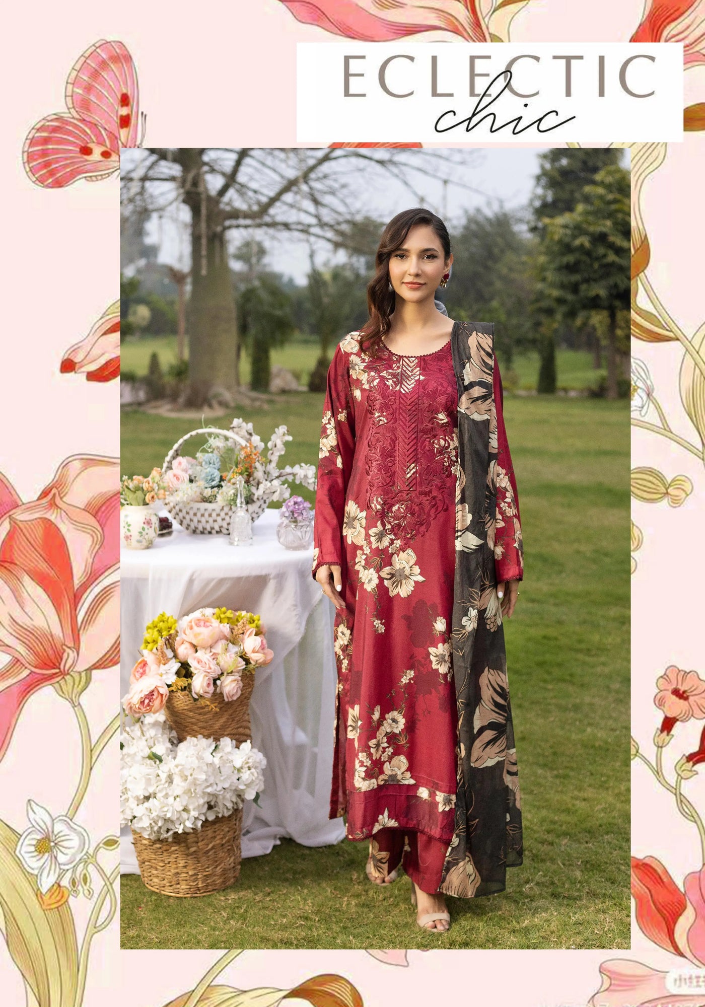 SIMRANS 'Boroque' | Embroidered Digital Printed Linen Readymade Womenswear | SM905 Simrans