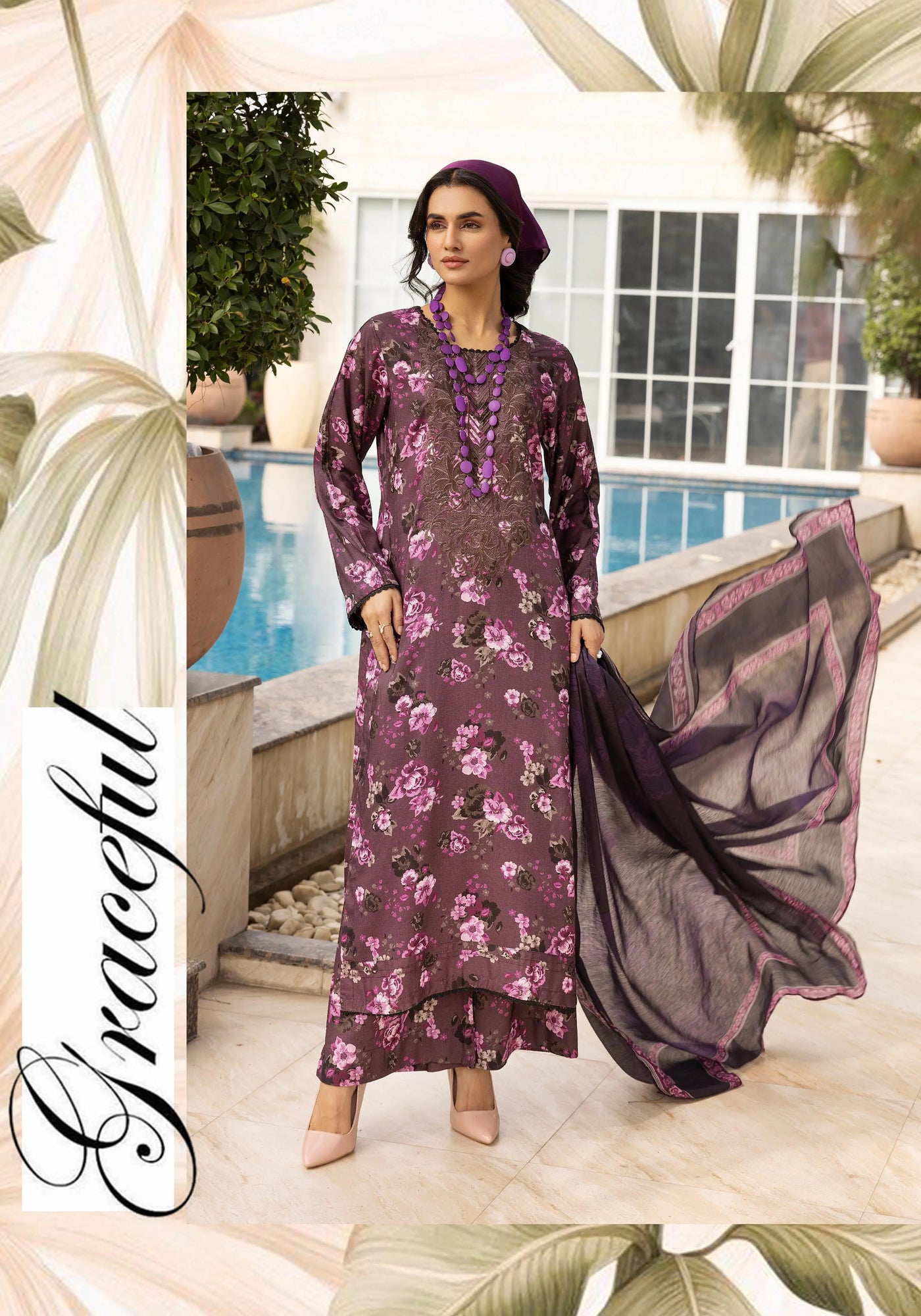 SIMRANS 'Boroque' | Embroidered Digital Printed Linen Readymade Womenswear | SM906