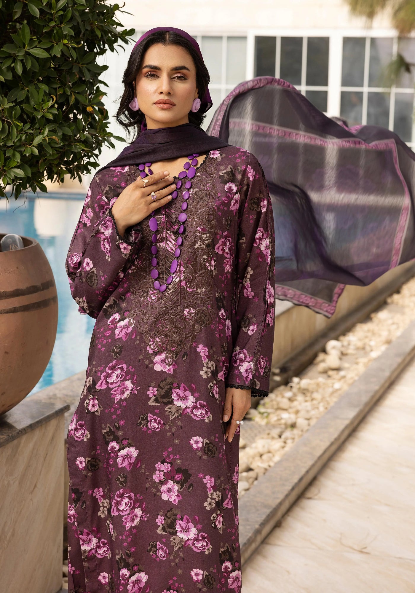 SIMRANS 'Boroque' | Embroidered Digital Printed Linen Readymade Womenswear | SM906
