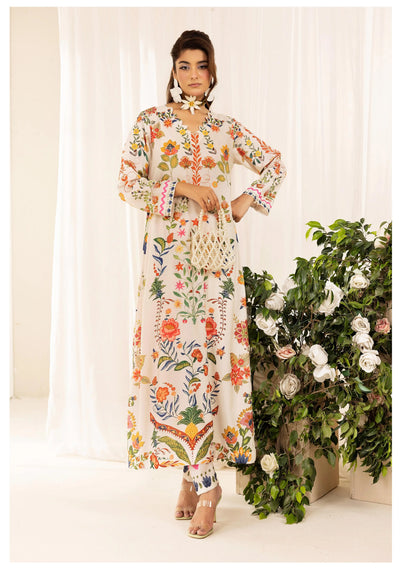 SIMRANS ‘Chic Modest’ | Embroidered Poly Silk Modest Long Kameez Co Ord Set 2pc Pakistani Readymade  | SM901 (4 Colours)