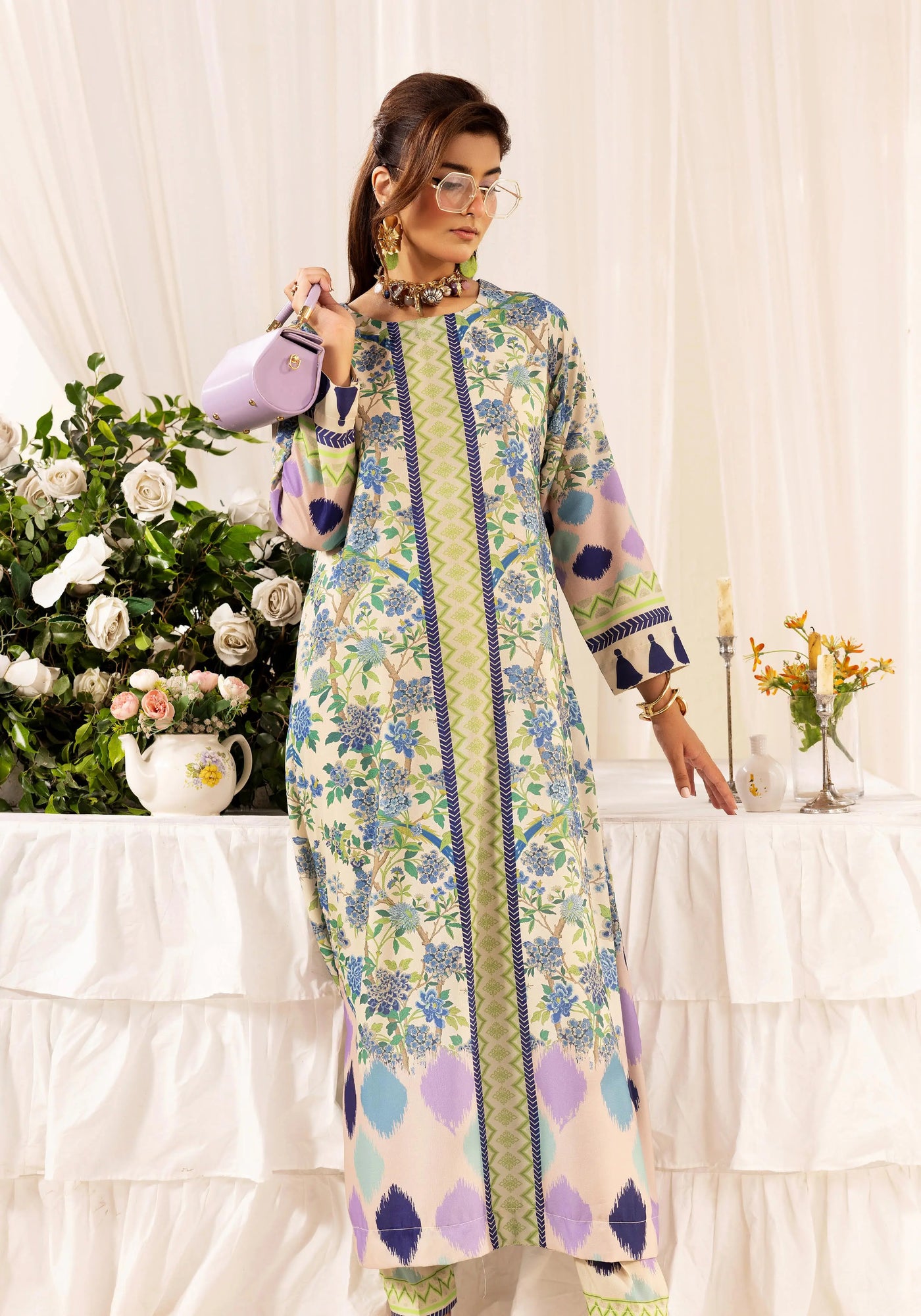 SIMRANS ‘Chic Modest’ | Embroidered Poly Silk Modest Long Kameez Co Ord Set 2pc Pakistani Readymade  | SM901 (4 Colours)