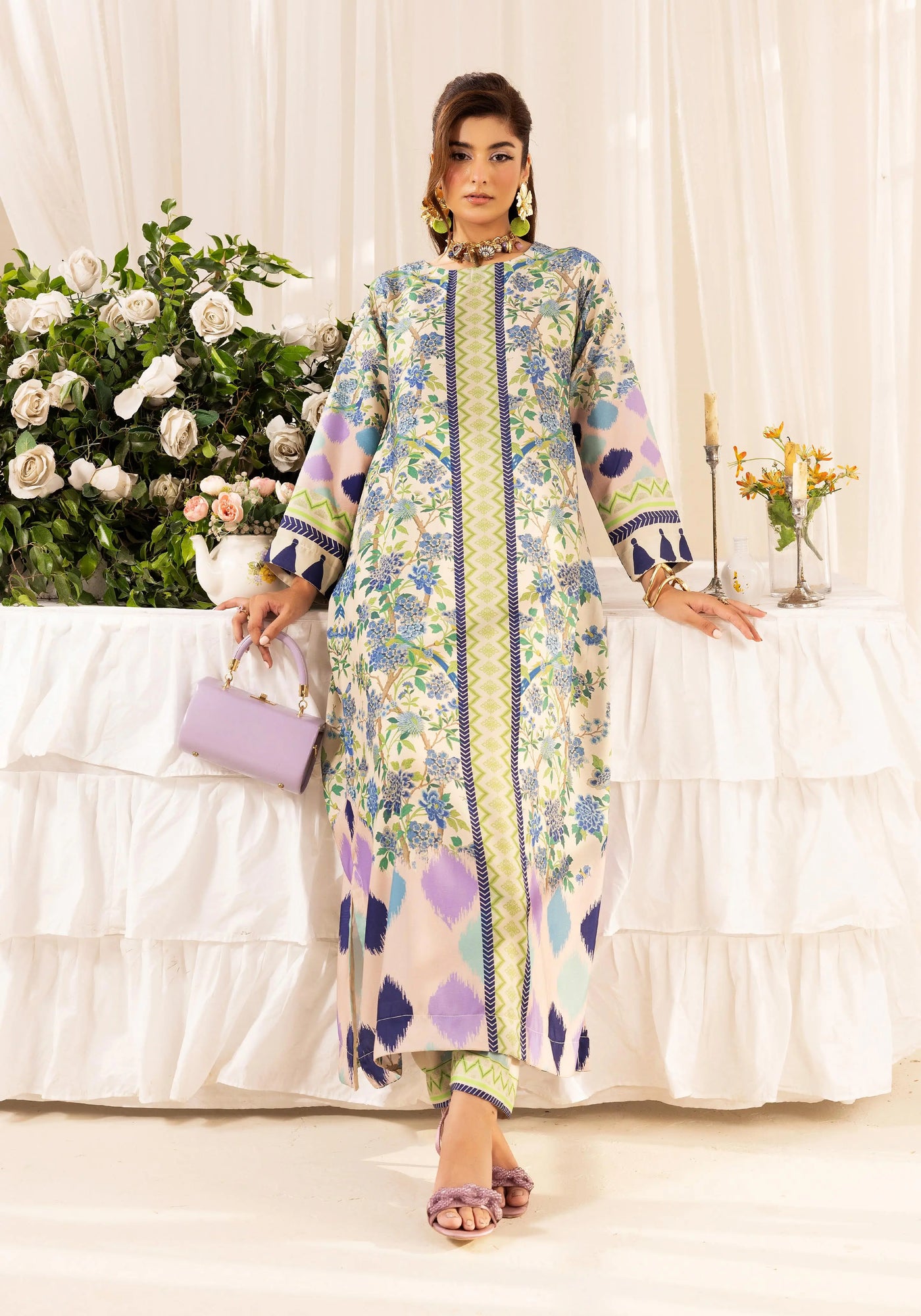 SIMRANS ‘Chic Modest’ | Embroidered Poly Silk Modest Long Kameez Co Ord Set 2pc Pakistani Readymade  | SM901 (4 Colours)