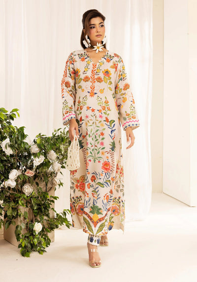 SIMRANS ‘Chic Modest’ | Embroidered Poly Silk Modest Long Kameez Co Ord Set 2pc Pakistani Readymade  | SM901 (4 Colours)