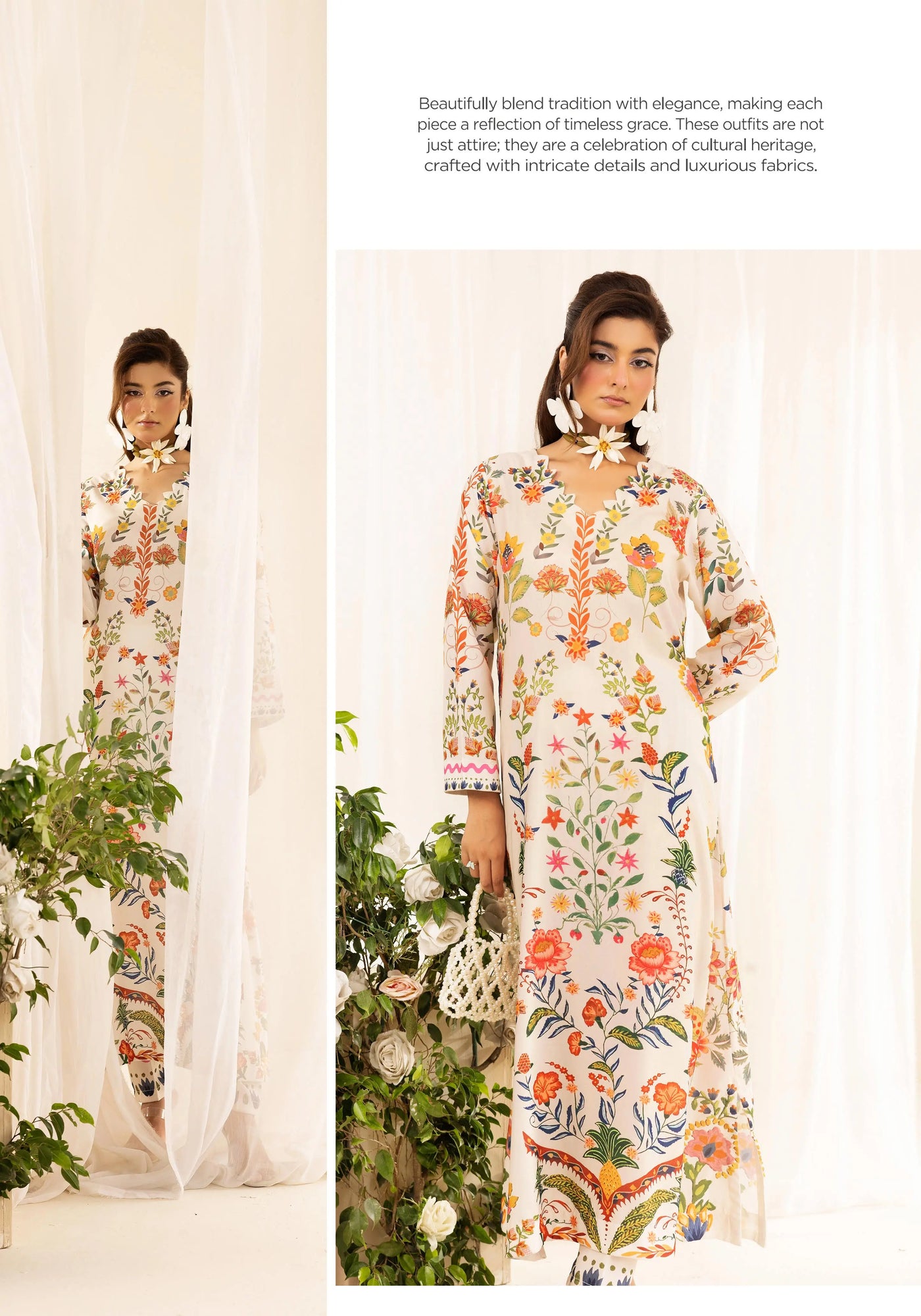 SIMRANS ‘Chic Modest’ | Embroidered Poly Silk Modest Long Kameez Co Ord Set 2pc Pakistani Readymade  | SM901 (4 Colours)