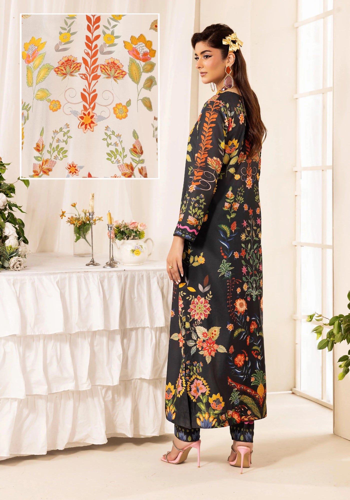 SIMRANS ‘Chic Modest’ | Embroidered Poly Silk Modest Long Kameez Co Ord Set 2pc Pakistani Readymade  | SM901 (4 Colours)
