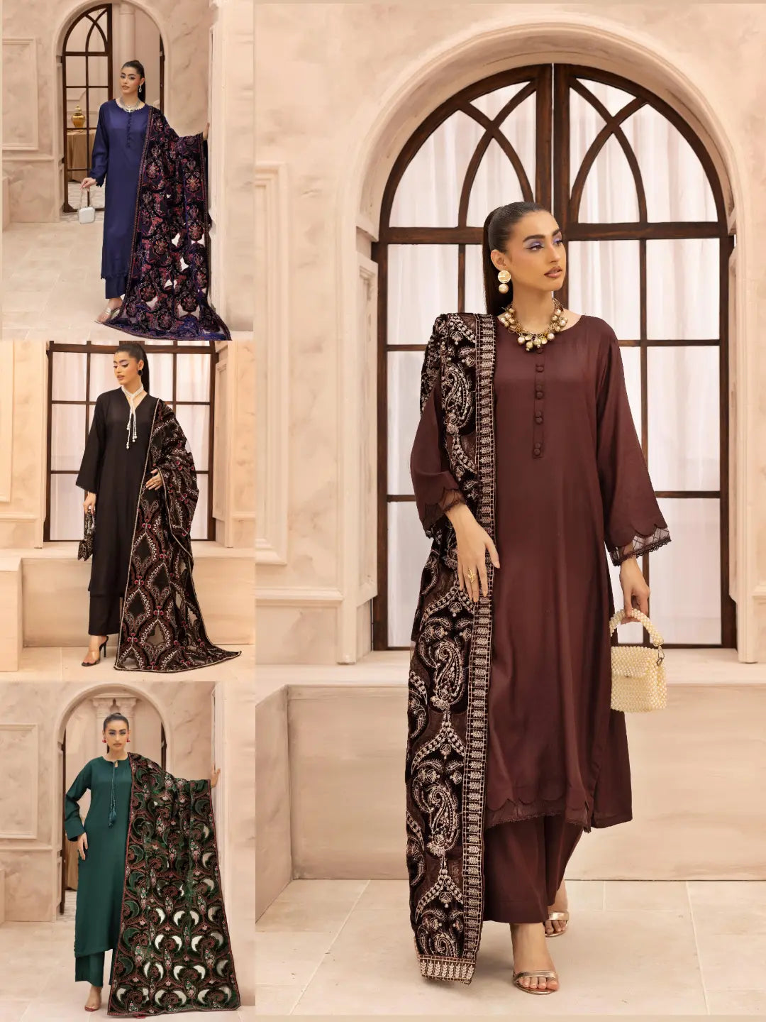 SIMRANS 'Hanna' | Embroidered Dhanak Laser Cut Velvet Shawl 3pc Pakistani Readymade Womenswear | SM915 (4 Colours)