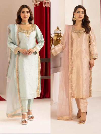 SIMRANS ‘Hussain Rehar’ | Embroidered Handwork Raw Silk Pakistani Readymade | SM908 (2 Colours)