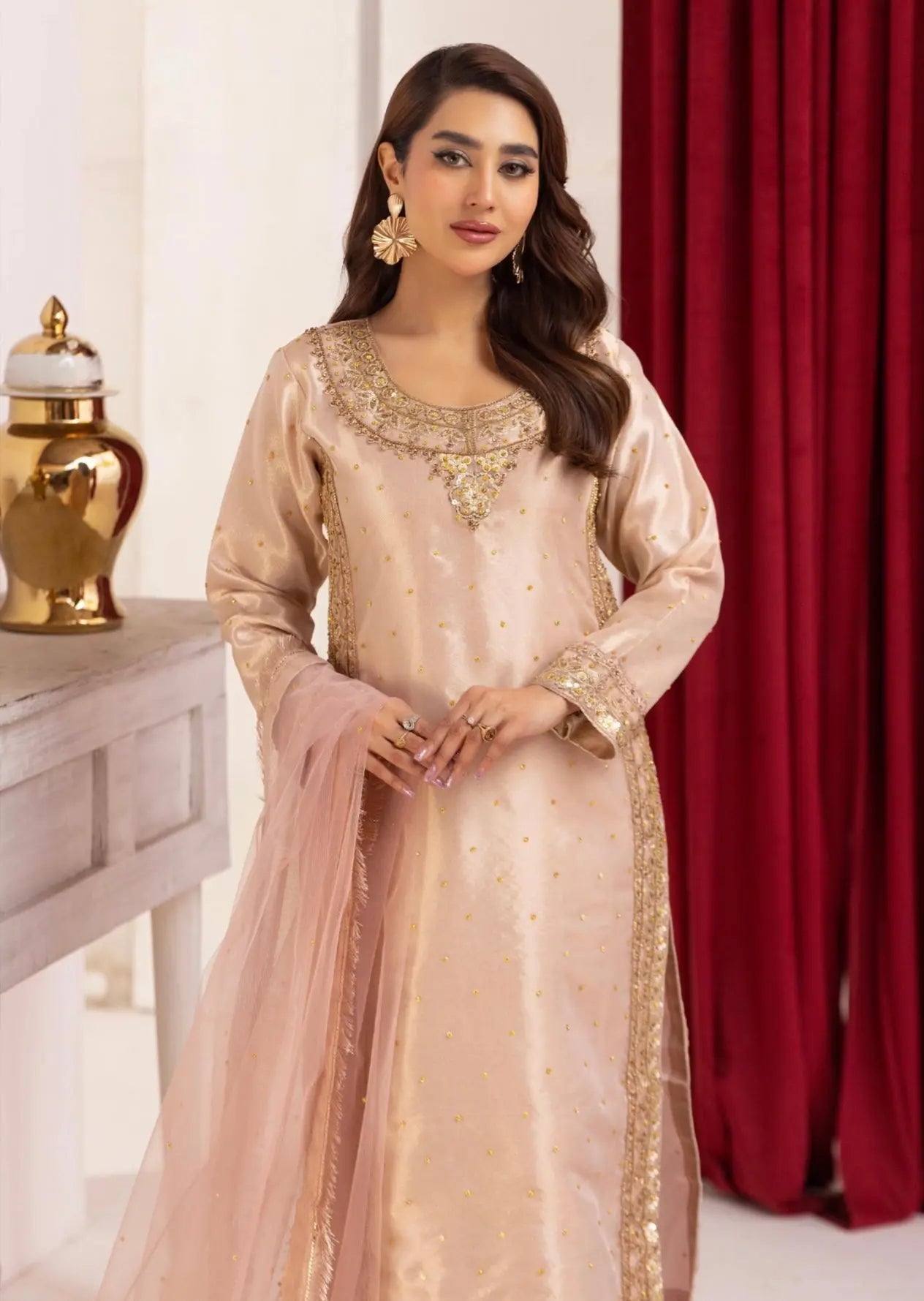 SIMRANS ‘Hussain Rehar’ | Embroidered Handwork Raw Silk Pakistani Readymade | SM908 (2 Colours)