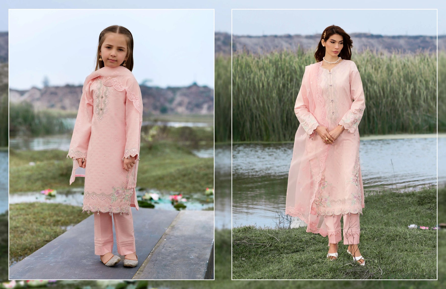 Pakistan Mithe Jan SIMRANS 'Lotus' | Embroidered Jacquard Eid Pakistani Mother & Daughter ...