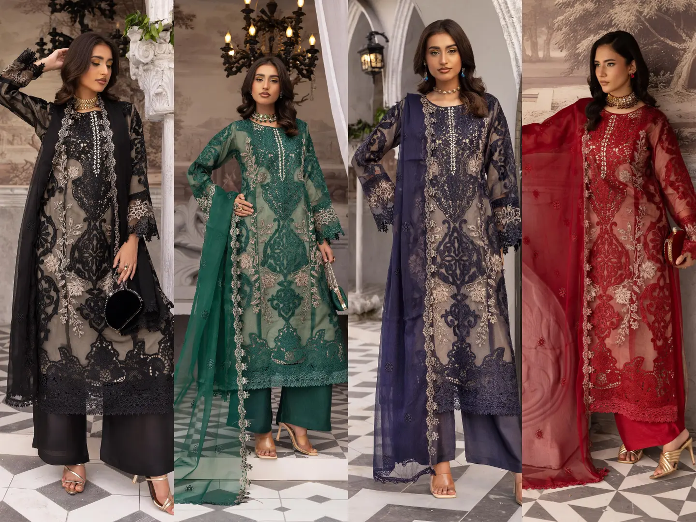 SIMRANS 'Maria B Lux' | Embroidered Partywear 3pc Pakistani Readymade Womenswear | SM919 (4 Colours)