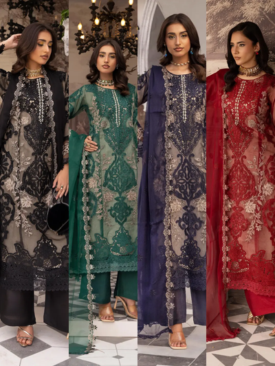 SIMRANS 'Maria B Lux' | Embroidered Partywear 3pc Pakistani Readymade Womenswear | SM919 (4 Colours)