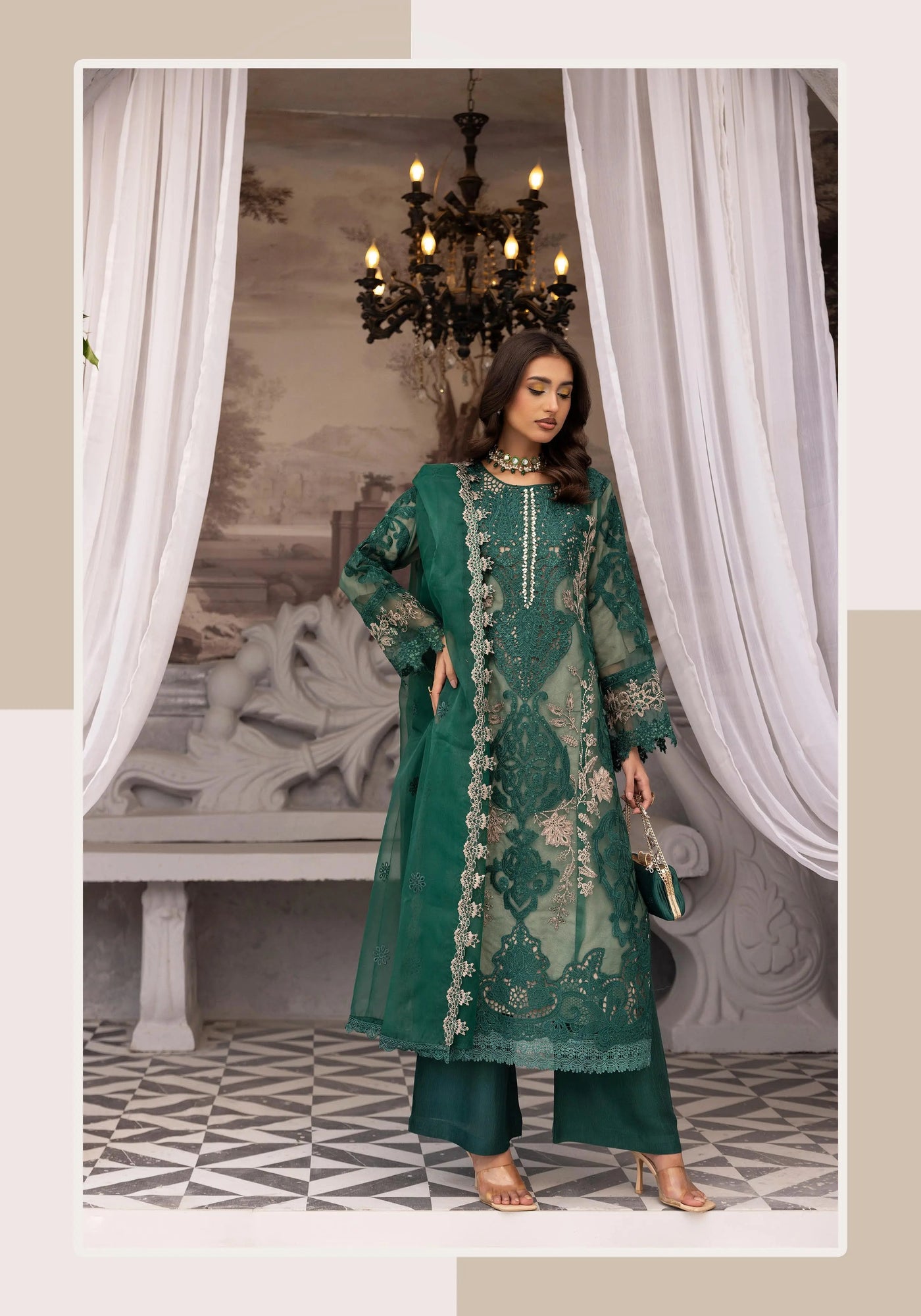 SIMRANS 'Maria B Lux' | Embroidered Partywear 3pc Pakistani Readymade Womenswear | SM919 (4 Colours)