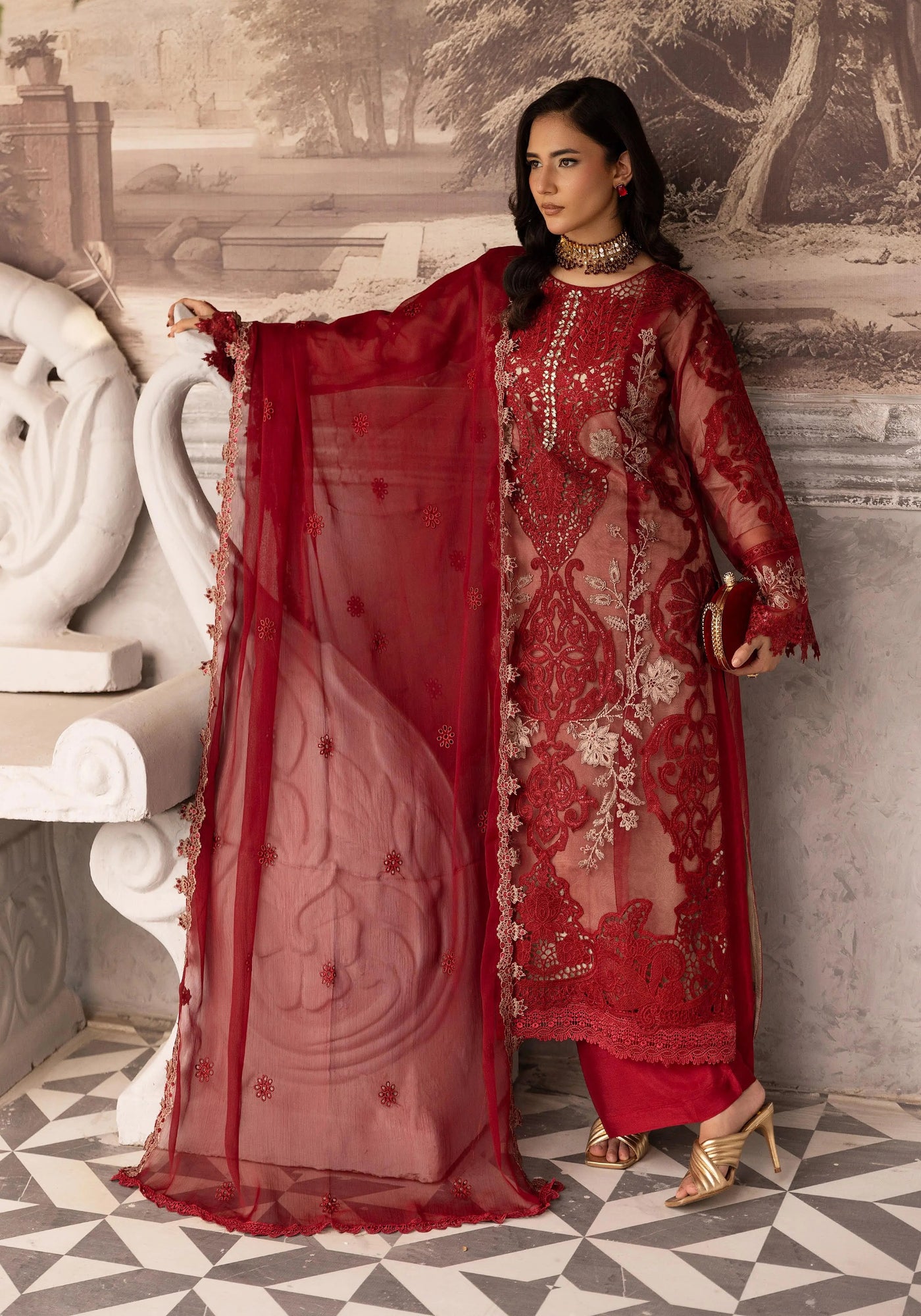 SIMRANS 'Maria B Lux' | Embroidered Partywear 3pc Pakistani Readymade Womenswear | SM919 (4 Colours)