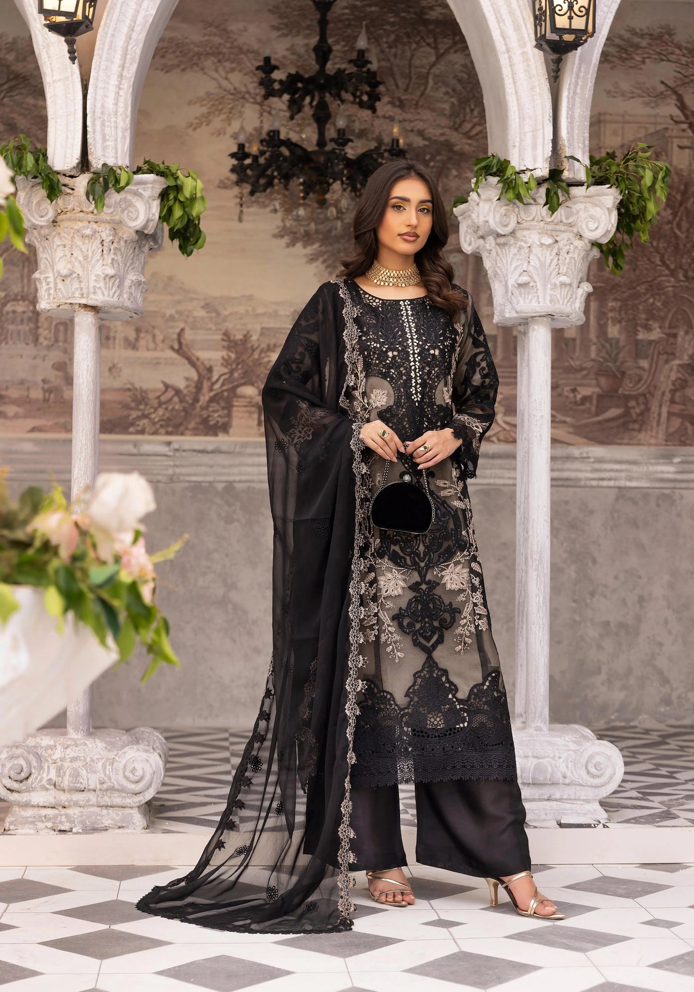 SIMRANS 'Maria B Lux' | Embroidered Partywear 3pc Pakistani Readymade Womenswear | SM919 (4 Colours)