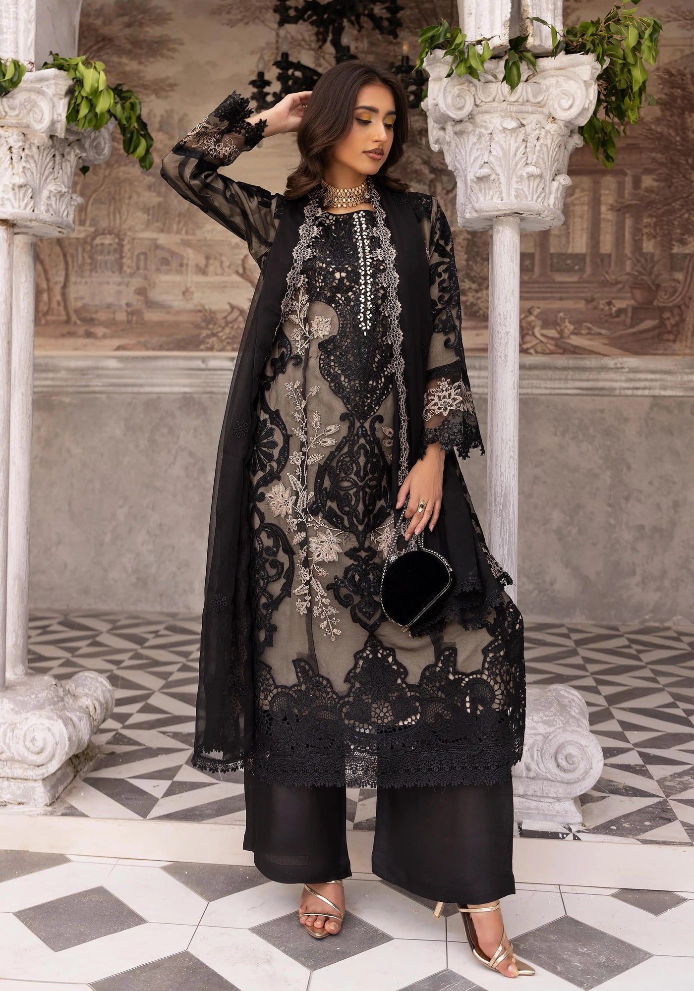 SIMRANS 'Maria B Lux' | Embroidered Partywear 3pc Pakistani Readymade Womenswear | SM919 (4 Colours)