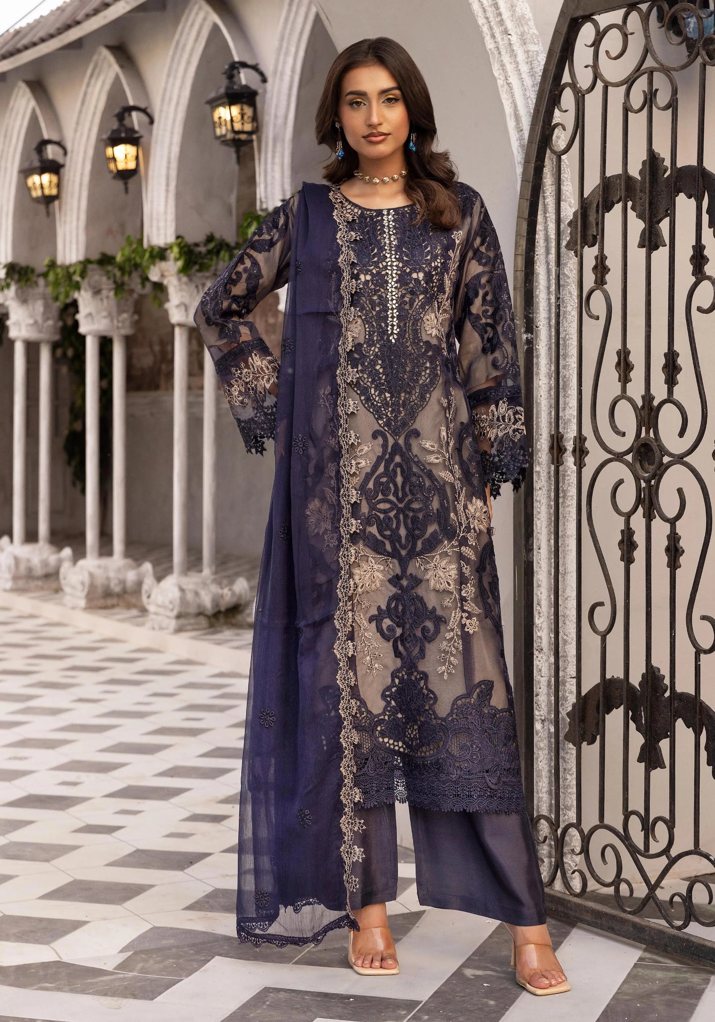 SIMRANS 'Maria B Lux' | Embroidered Partywear 3pc Pakistani Readymade Womenswear | SM919 (4 Colours)