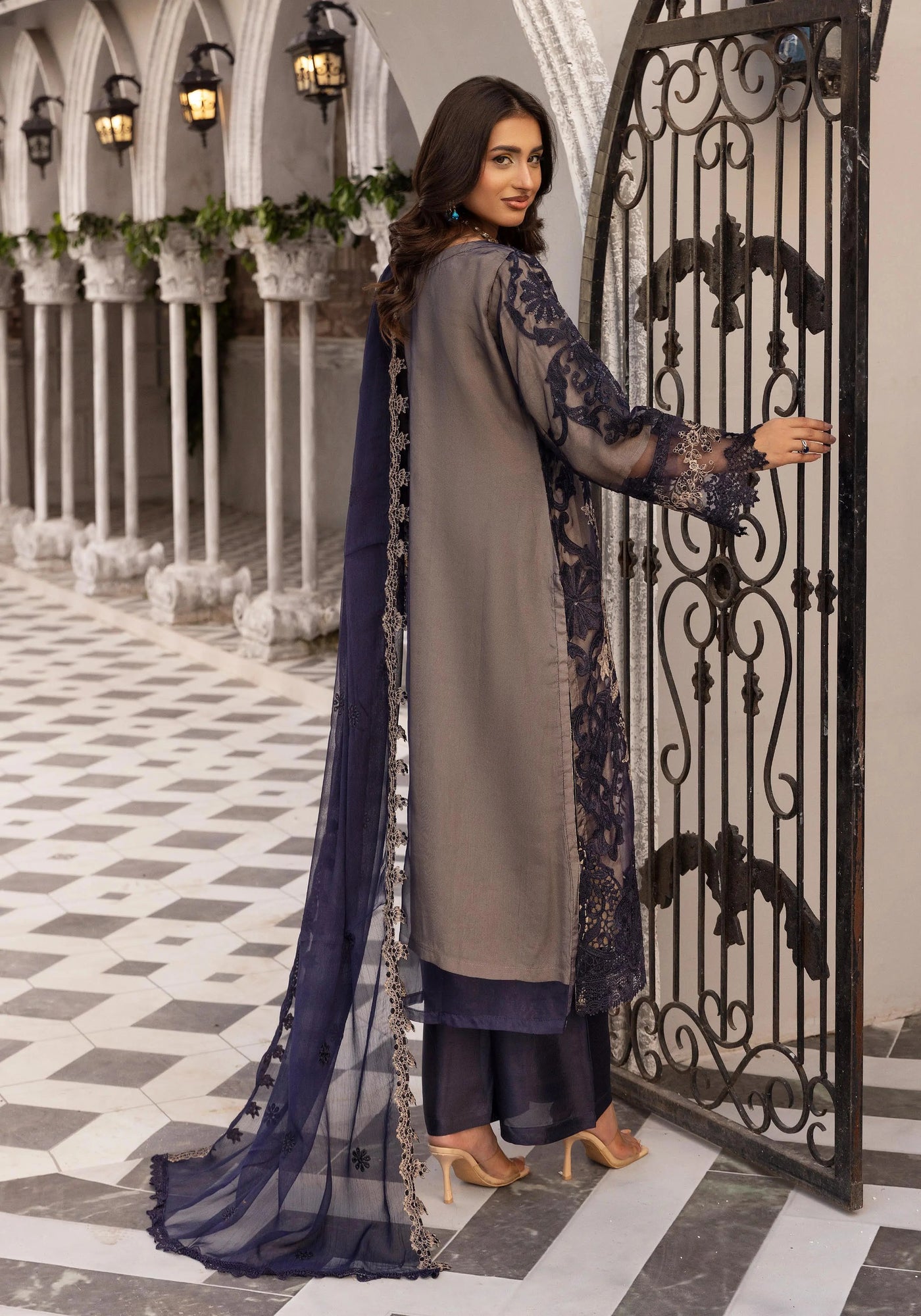 SIMRANS 'Maria B Lux' | Embroidered Partywear 3pc Pakistani Readymade Womenswear | SM919 (4 Colours)