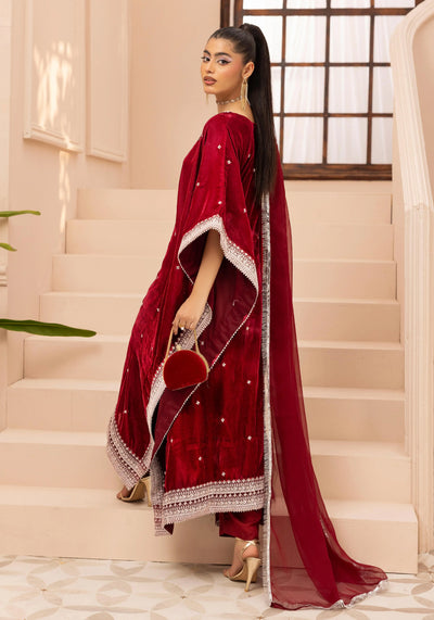 SIMRANS 'Zayna' | Embroidered Modest Velvet Kaftans 3pc Pakistani Readymade Womenswear | SM914 (4 Colours)