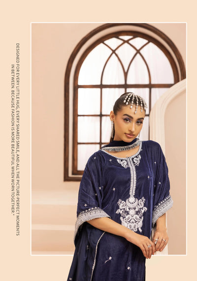 SIMRANS 'Zayna' | Embroidered Modest Velvet Kaftans 3pc Pakistani Readymade Womenswear | SM914 (4 Colours)