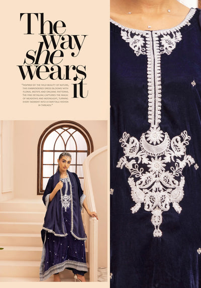 SIMRANS 'Zayna' | Embroidered Modest Velvet Kaftans 3pc Pakistani Readymade Womenswear | SM914 (4 Colours)