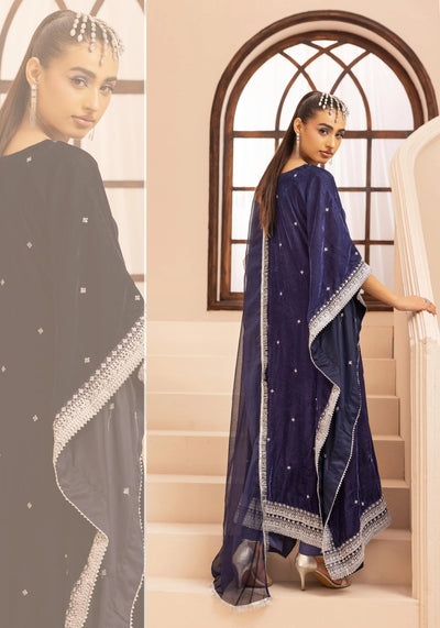 SIMRANS 'Zayna' | Embroidered Modest Velvet Kaftans 3pc Pakistani Readymade Womenswear | SM914 (4 Colours)
