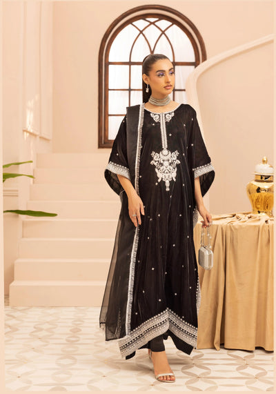SIMRANS 'Zayna' | Embroidered Modest Velvet Kaftans 3pc Pakistani Readymade Womenswear | SM914 (4 Colours)