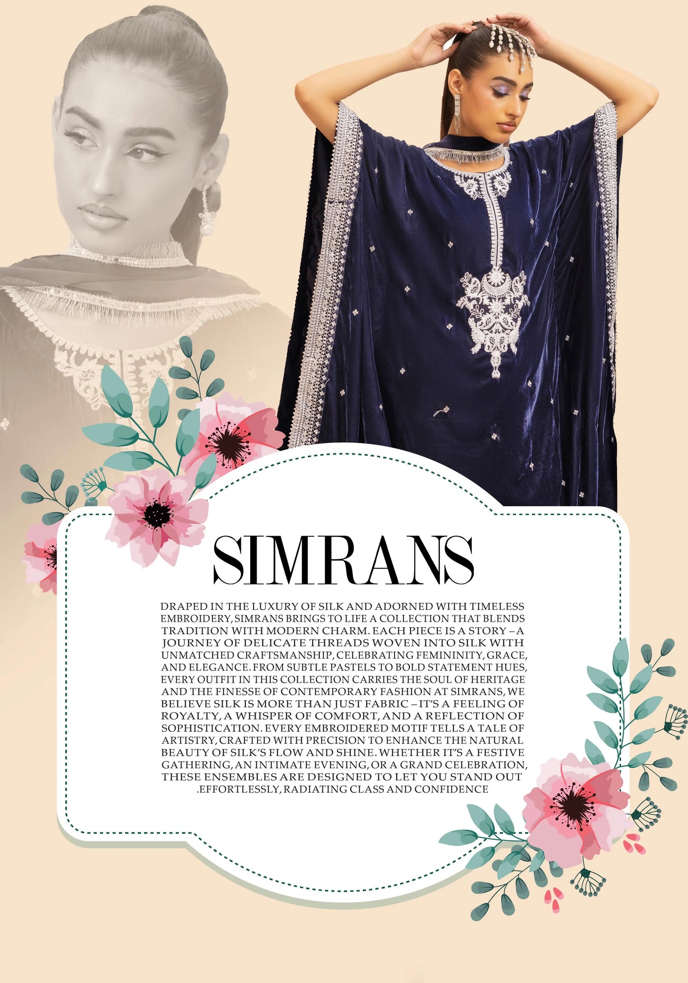 SIMRANS 'Zayna' | Embroidered Modest Velvet Kaftans 3pc Pakistani Readymade Womenswear | SM914 (4 Colours)