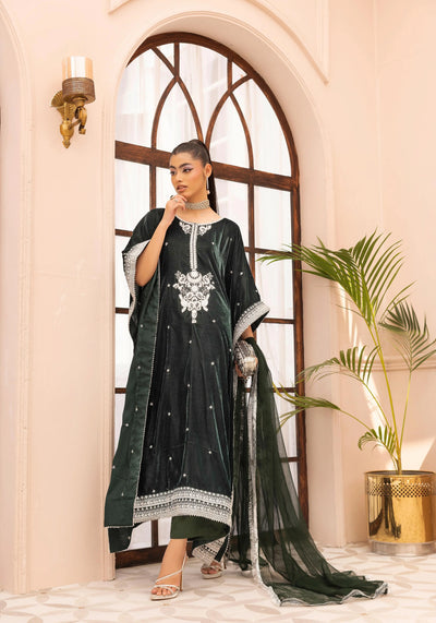 SIMRANS 'Zayna' | Embroidered Modest Velvet Kaftans 3pc Pakistani Readymade Womenswear | SM914 (4 Colours)