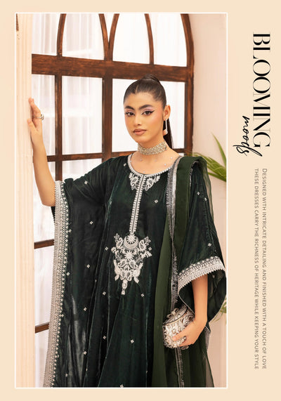 SIMRANS 'Zayna' | Embroidered Modest Velvet Kaftans 3pc Pakistani Readymade Womenswear | SM914 (4 Colours)