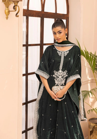 SIMRANS 'Zayna' | Embroidered Modest Velvet Kaftans 3pc Pakistani Readymade Womenswear | SM914 (4 Colours)