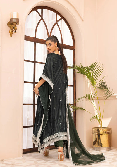 SIMRANS 'Zayna' | Embroidered Modest Velvet Kaftans 3pc Pakistani Readymade Womenswear | SM914 (4 Colours)