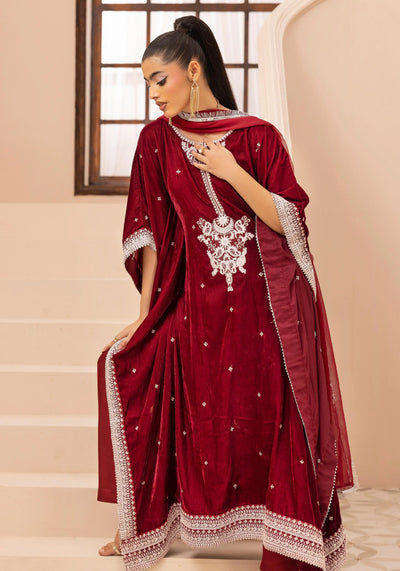 SIMRANS 'Zayna' | Embroidered Modest Velvet Kaftans 3pc Pakistani Readymade Womenswear | SM914 (4 Colours)