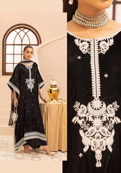SIMRANS 'Zayna' | Embroidered Modest Velvet Kaftans 3pc Pakistani Readymade Womenswear | SM914 (4 Colours)