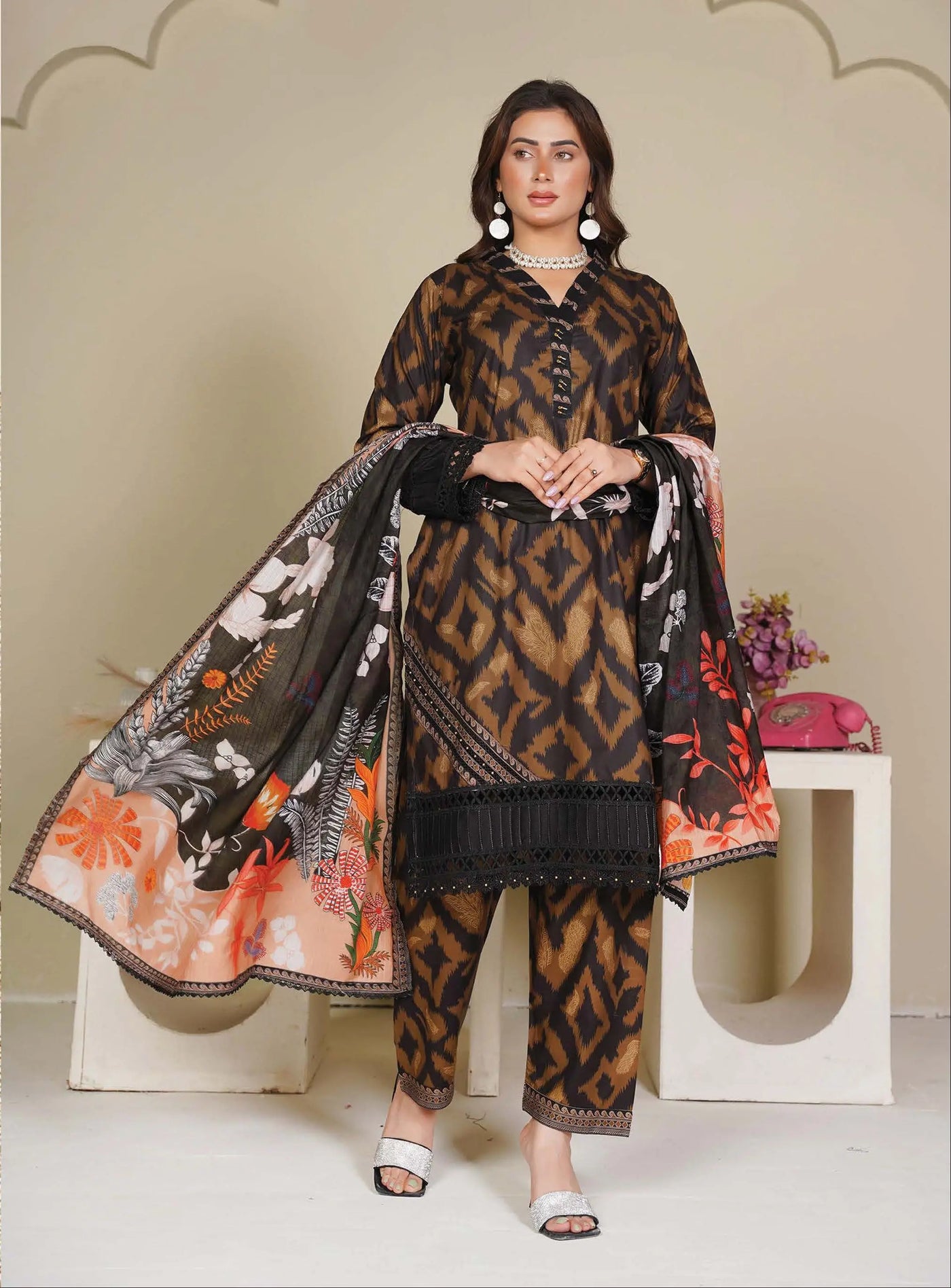 Sitarah Styles 'Vol 15' | Embroidered Linen 3pc Pakistani Readymade Womenswear | IN385 SITARAH
