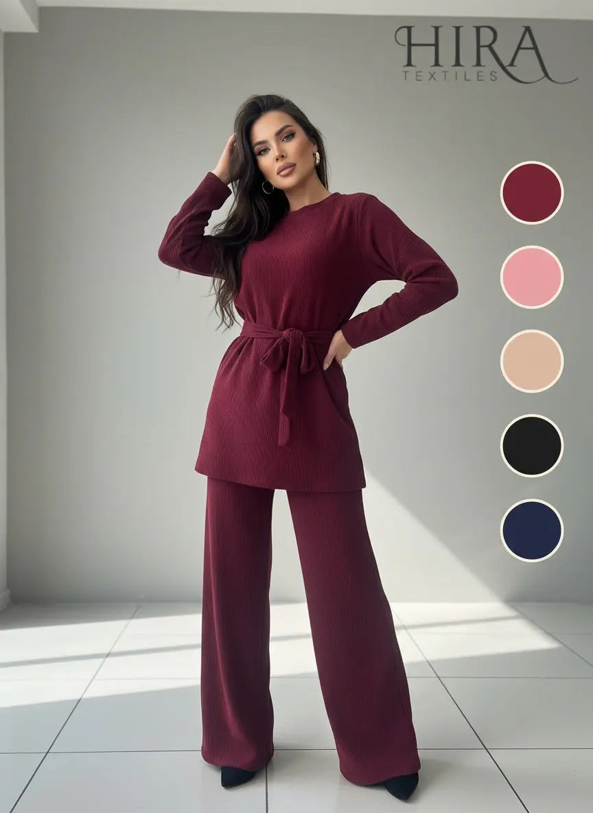 The Knit Studio | Ladies Co Ord Ribbed 2 Piece Top & Bottoms Womenswear | TKS009 (5 Colours)