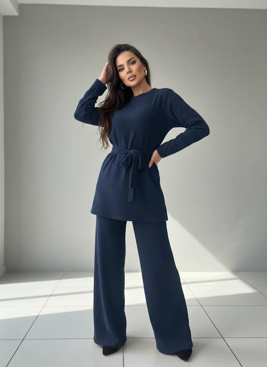 The Knit Studio | Ladies Co Ord Ribbed 2 Piece Top & Bottoms Womenswear | TKS009 (5 Colours)